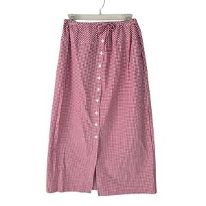 Marisa Christina Red/White Gingham Button Front Cotton Maxi Skirt Size S